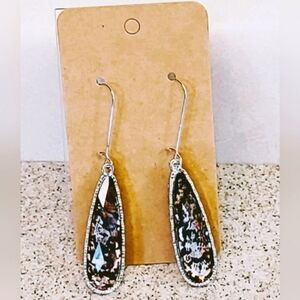 FACETED ART GLASS TEARDROP DANGLE DROP STAINLESS STEEL WIRE HOOK EARRINGS
